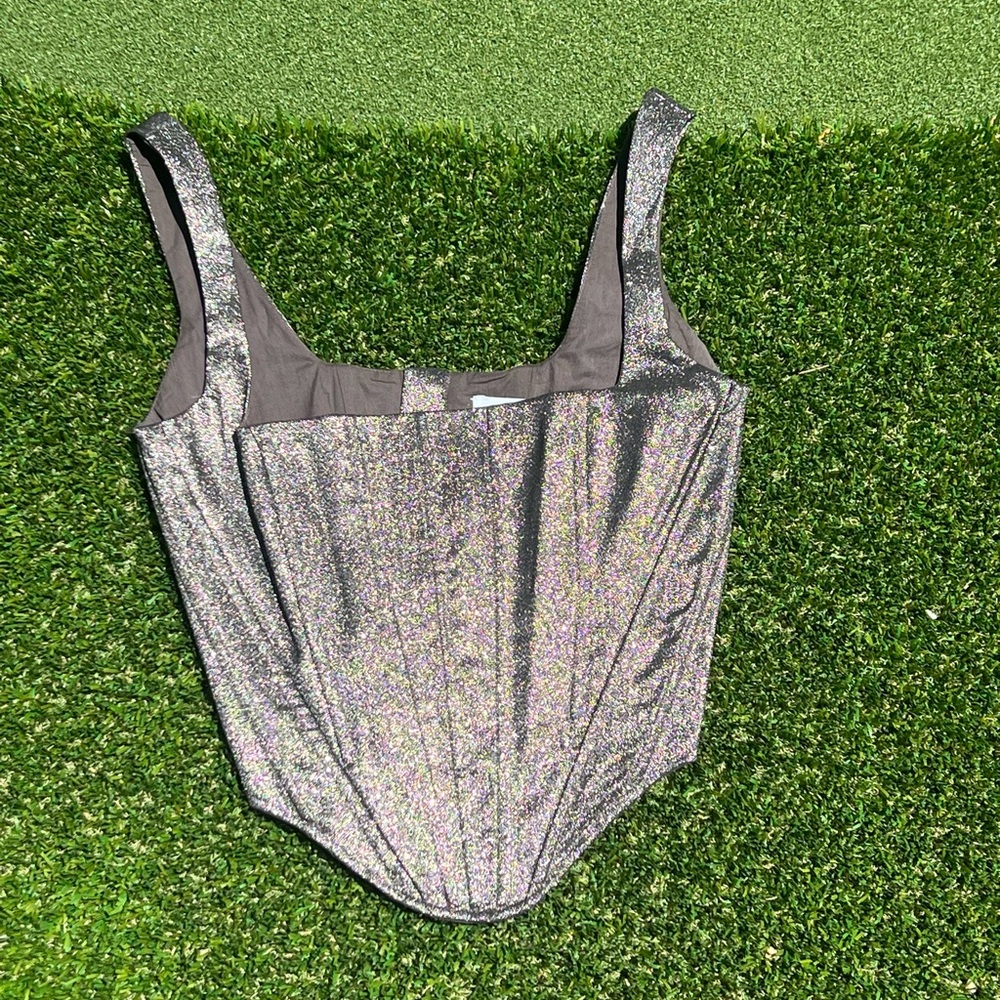 & other stories corset top in black metallic